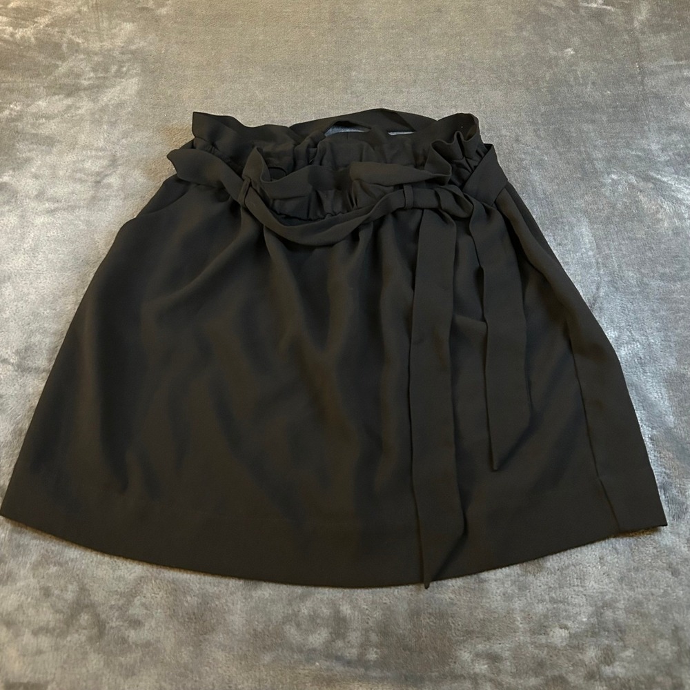 Express Paperbag Waist Mini Skirt Womens Large Black Belted Pockets